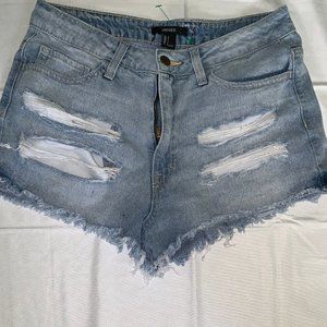 Forever 21 Blue Distressed Jean Shorts - Size L
